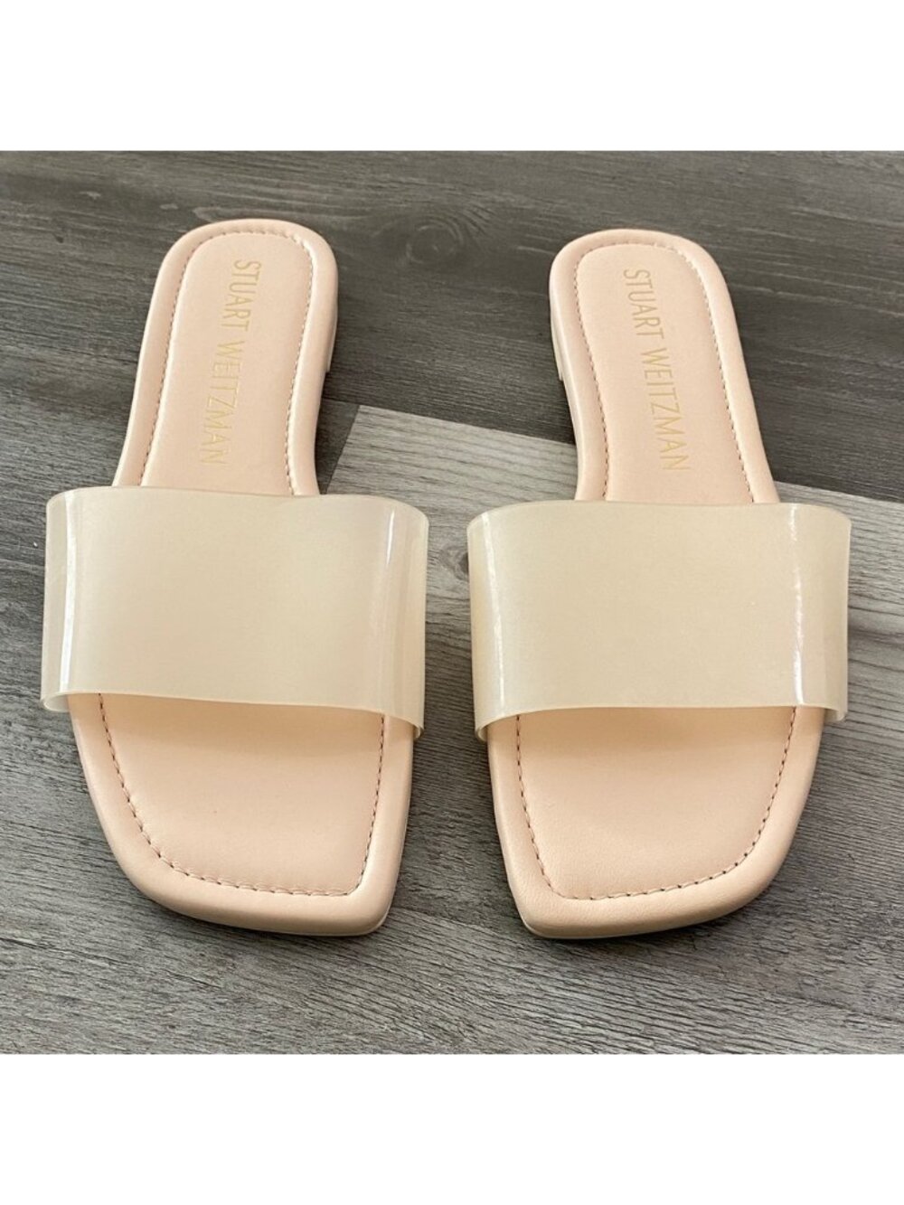 Stuart Weitzman Summer Slide Sandal Leather Jelly Strap Rosewater Square Toe 11